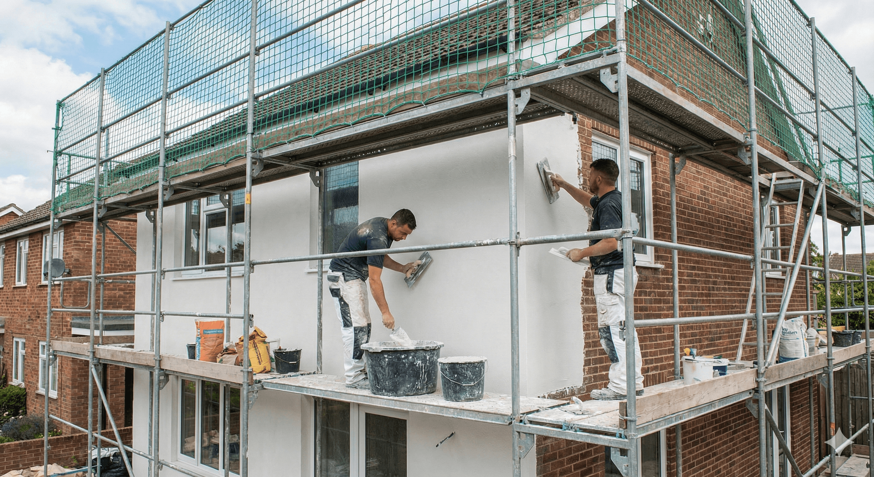 Ravalement de façade - enduit sur échafaudage